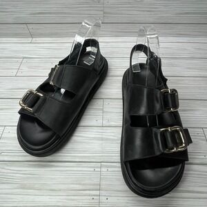 Alohas Harper Black Leather Double Strap Buckle Platform Sandals EU 39 US 8-8.5
